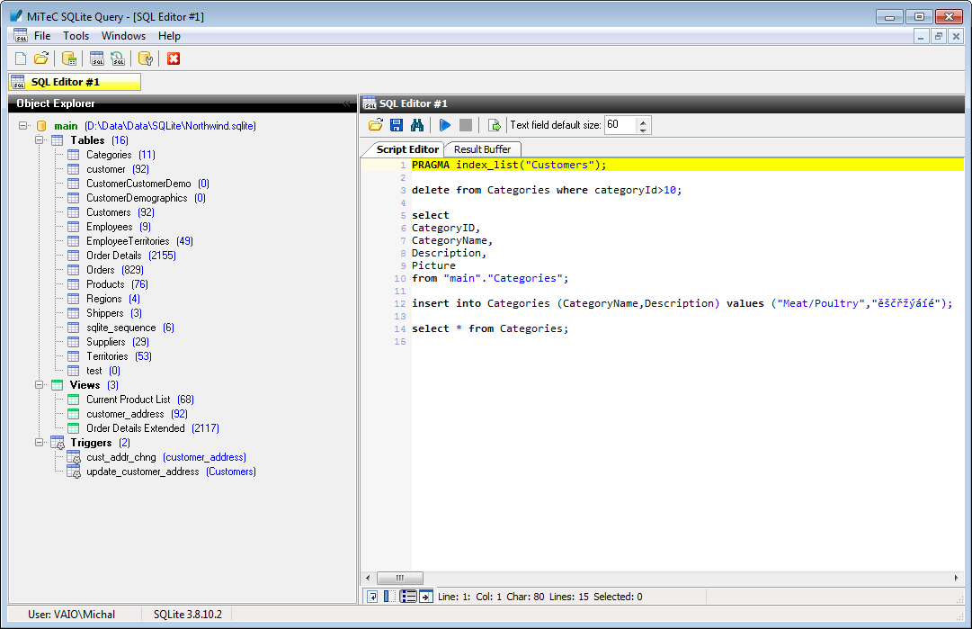 SQLite Query screenshot